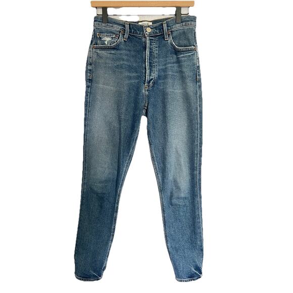 Agolde Denim - AGOLDE Nico 'Betray' Medium Wash Frayed Button Fly Slim High Rise Jeans 26